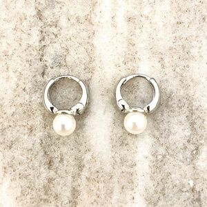 925 Sterling Silver Pearl Huggie Earrings Small Huggie Hoop Earrings